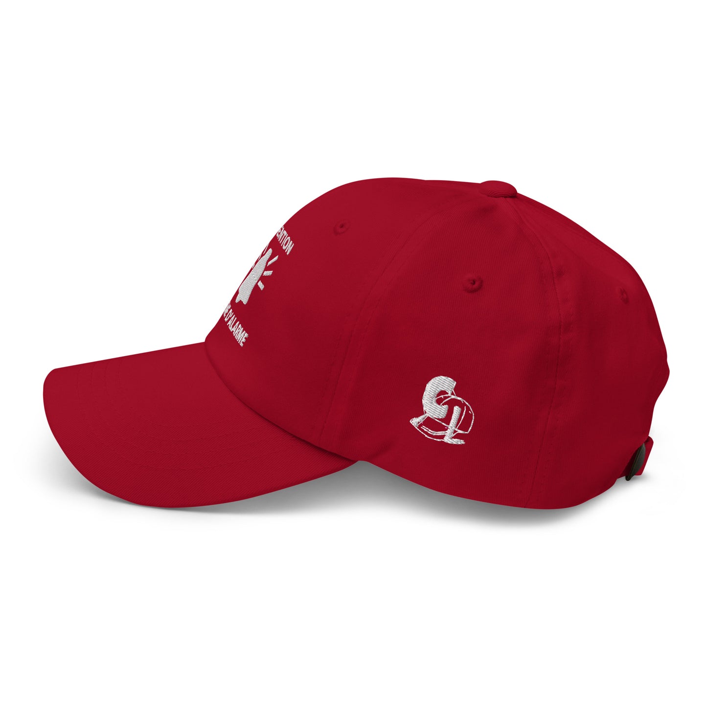 Casquette Baseball, brodée « Attention, système d'alarme », en Canneberge, vue de côté, image 29