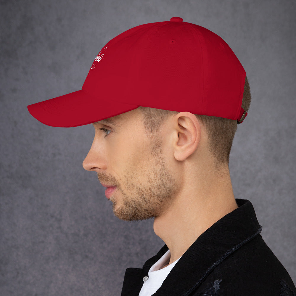 Casquette Baseball, brodée « J'enfile plus de bières que de buts », en Canneberge, vue de côté, image 16
