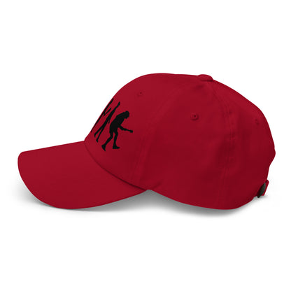 Casquette Baseball, brodée « Evolution de l'homme jusqu'à un guitariste », en Canneberge, vue de côté, image 28