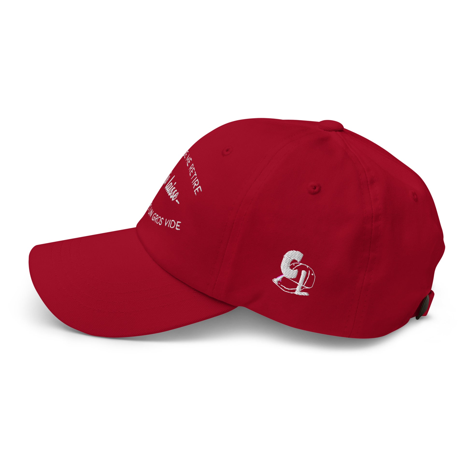 Casquette Baseball, brodée « Quand je me retire, je laisse toujours un gros vide », en Canneberge, vue de côté, image 22