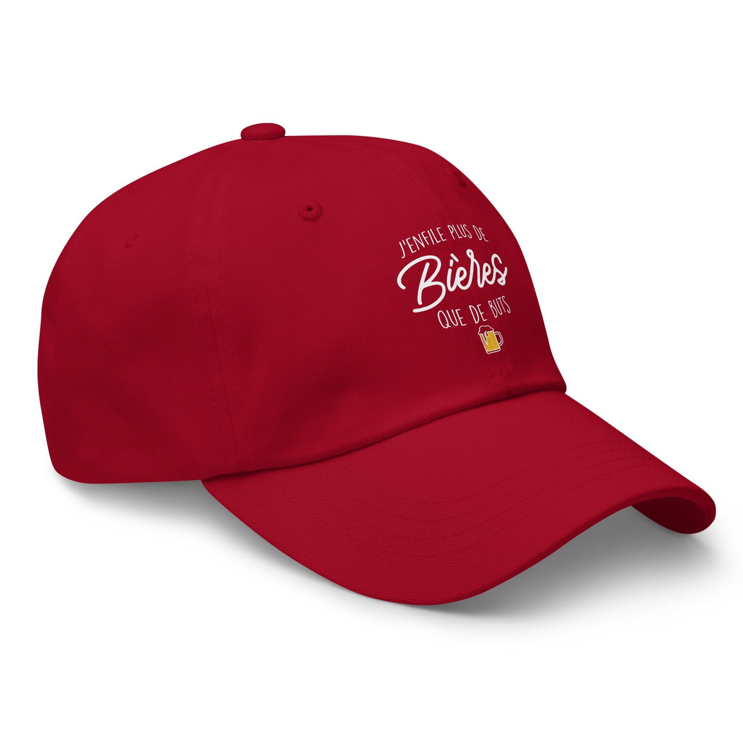 Casquette Baseball, brodée « J'enfile plus de bières que de buts », en Canneberge, vue de trois quarts, image 32