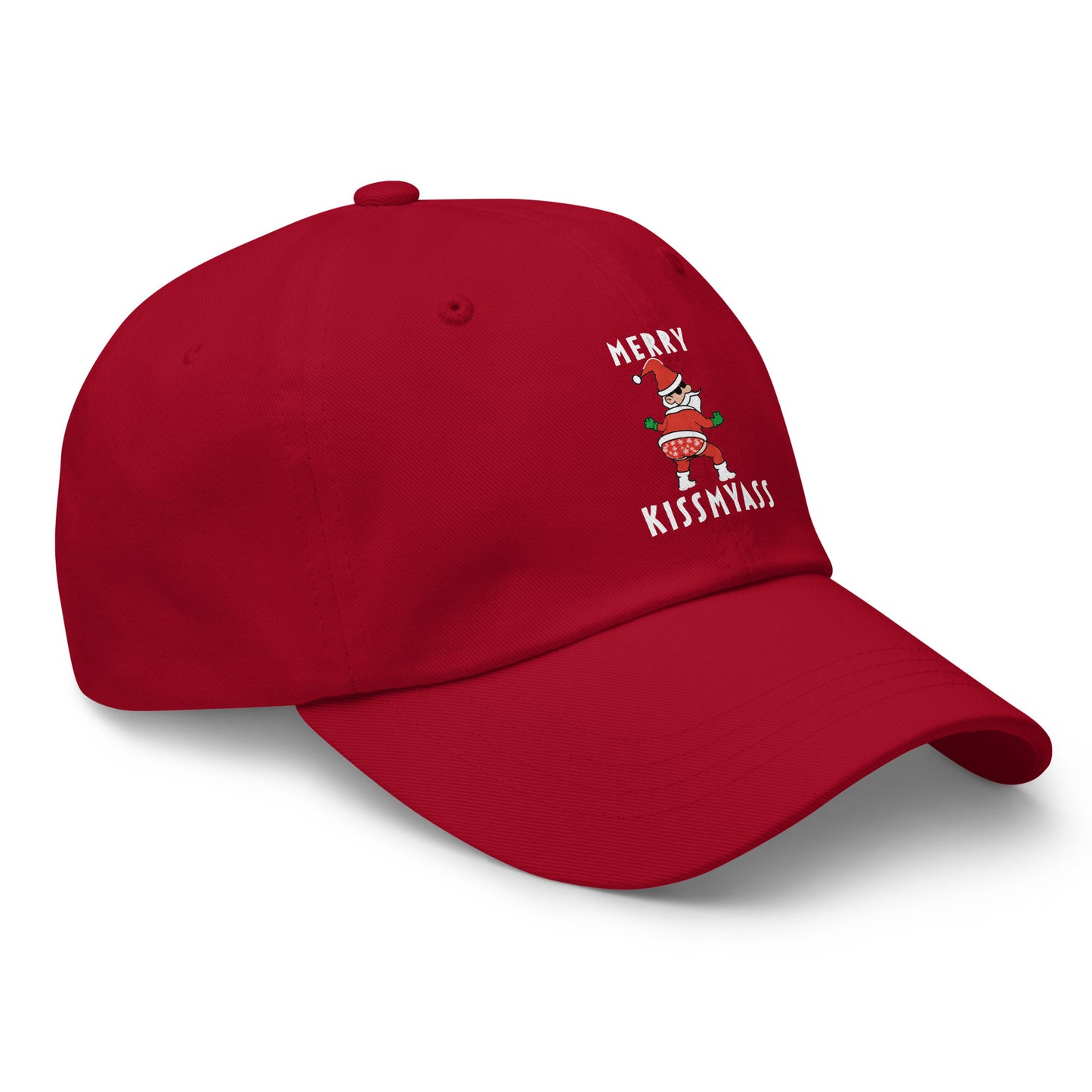 Casquette Baseball, brodée « Merry kiss my ass », en Canneberge, vue de trois quarts, image 17