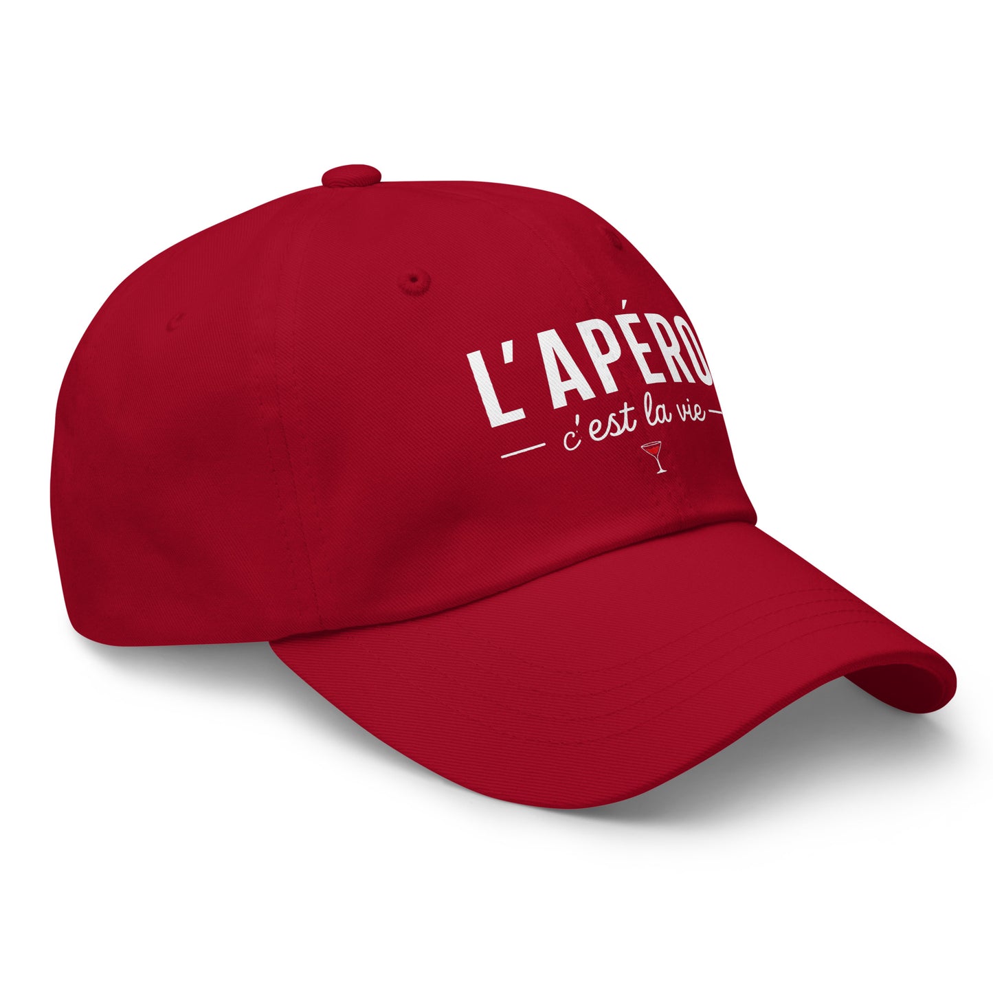 Casquette Baseball, brodée « L'apéro c'est la vie », en Canneberge, vue de trois quarts, image 18