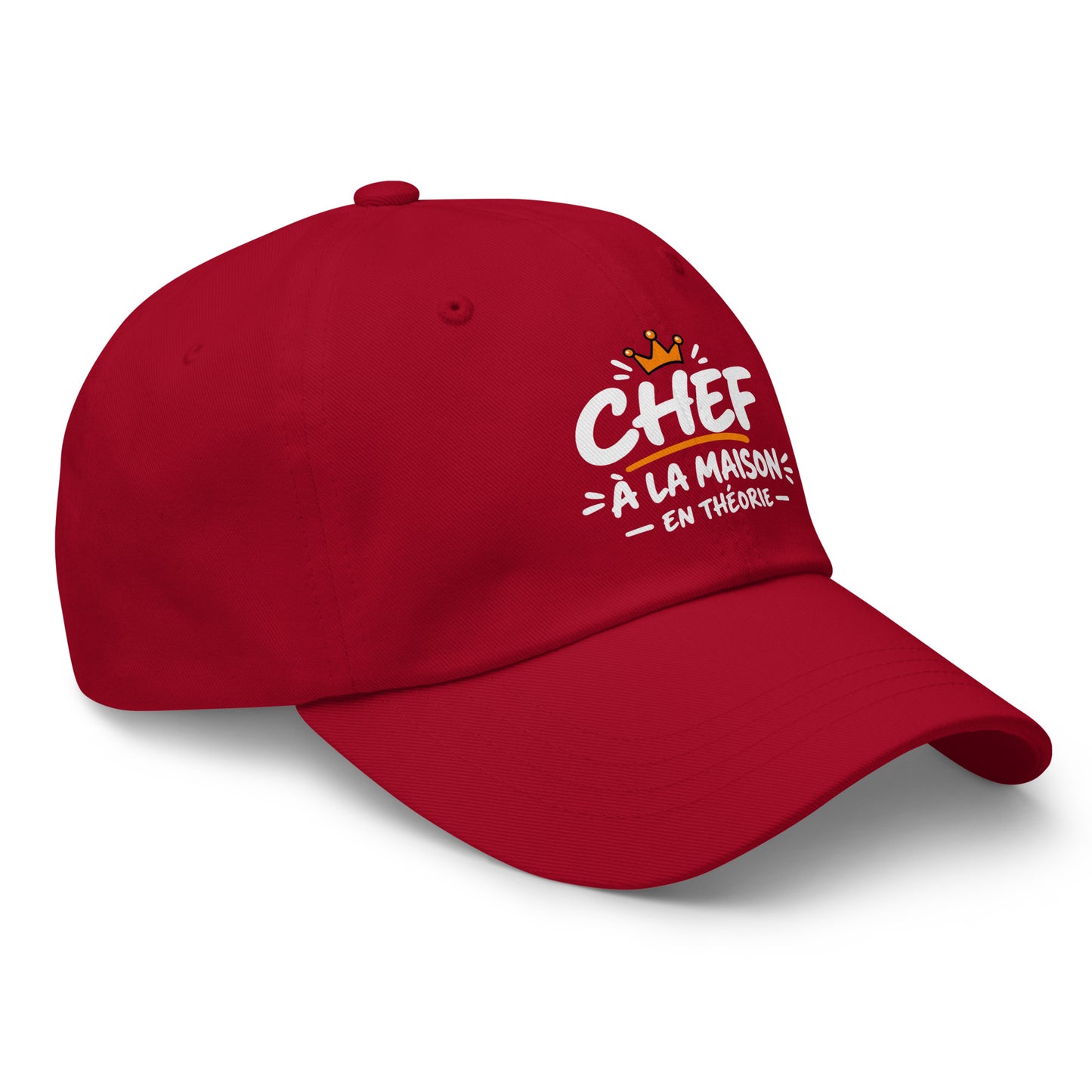 Casquette Baseball, brodée « Chef à la maison, en théorie », en Canneberge, vue de trois quarts, image 18