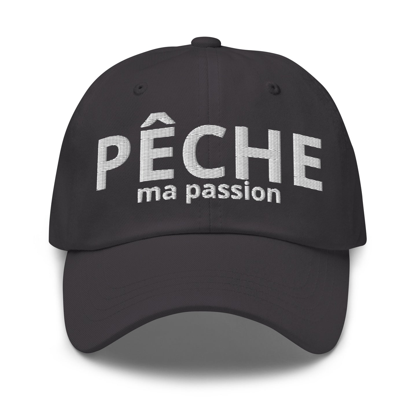 Casquette Baseball, brodée « Pêche ma passion », en Gris Foncé, vue de face, image 25