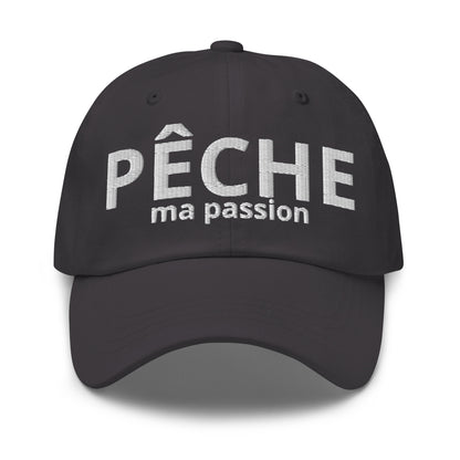 Casquette Baseball, brodée « Pêche ma passion », en Gris Foncé, vue de face, image 25