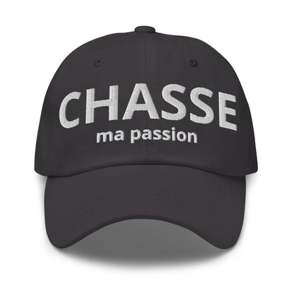 Casquette Baseball, brodée « Chasse ma passion », en Gris Foncé, vue de face, image 8