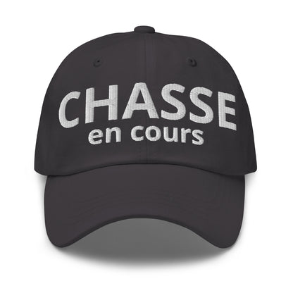 Casquette Baseball, brodée « Chasse en cours », en Gris Foncé, vue de face, image 8