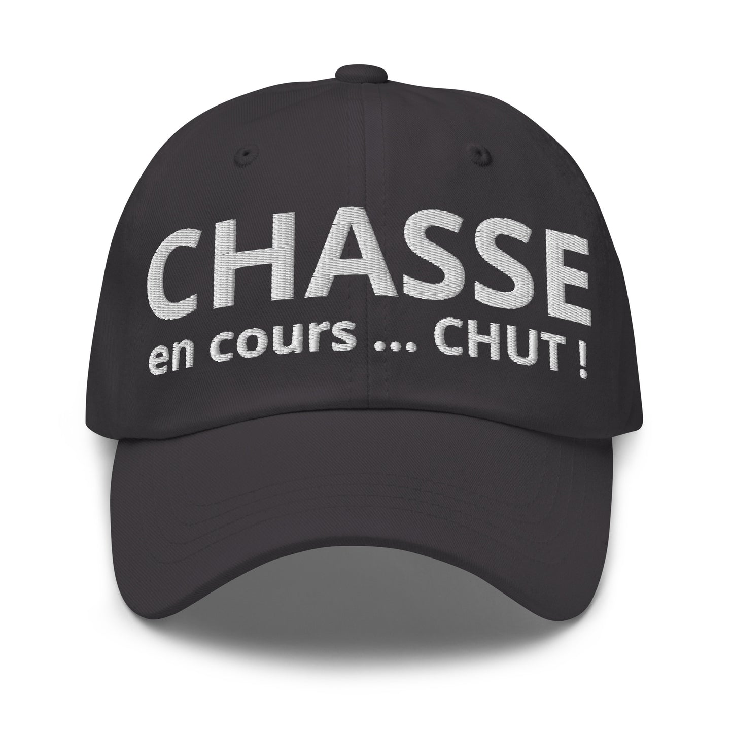 Casquette Baseball, brodée « Chasse en cours ... CHUT ! », en Gris Foncé, vue de face, image 9