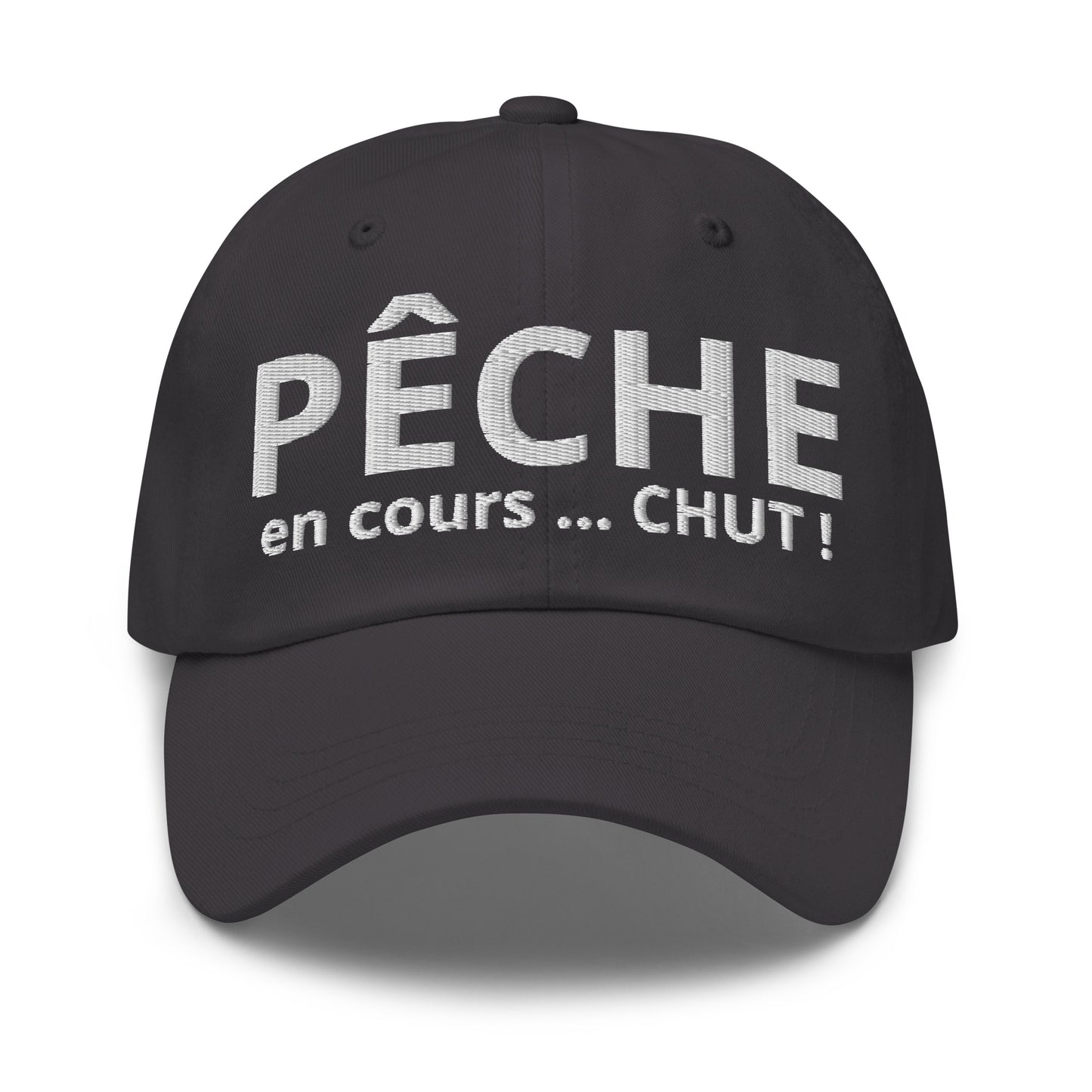 Casquette Baseball, brodée « Pêche en cours ... CHUT ! », en Gris Foncé, vue de face, image 51