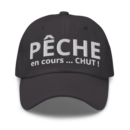 Casquette Baseball, brodée « Pêche en cours ... CHUT ! », en Gris Foncé, vue de face, image 51