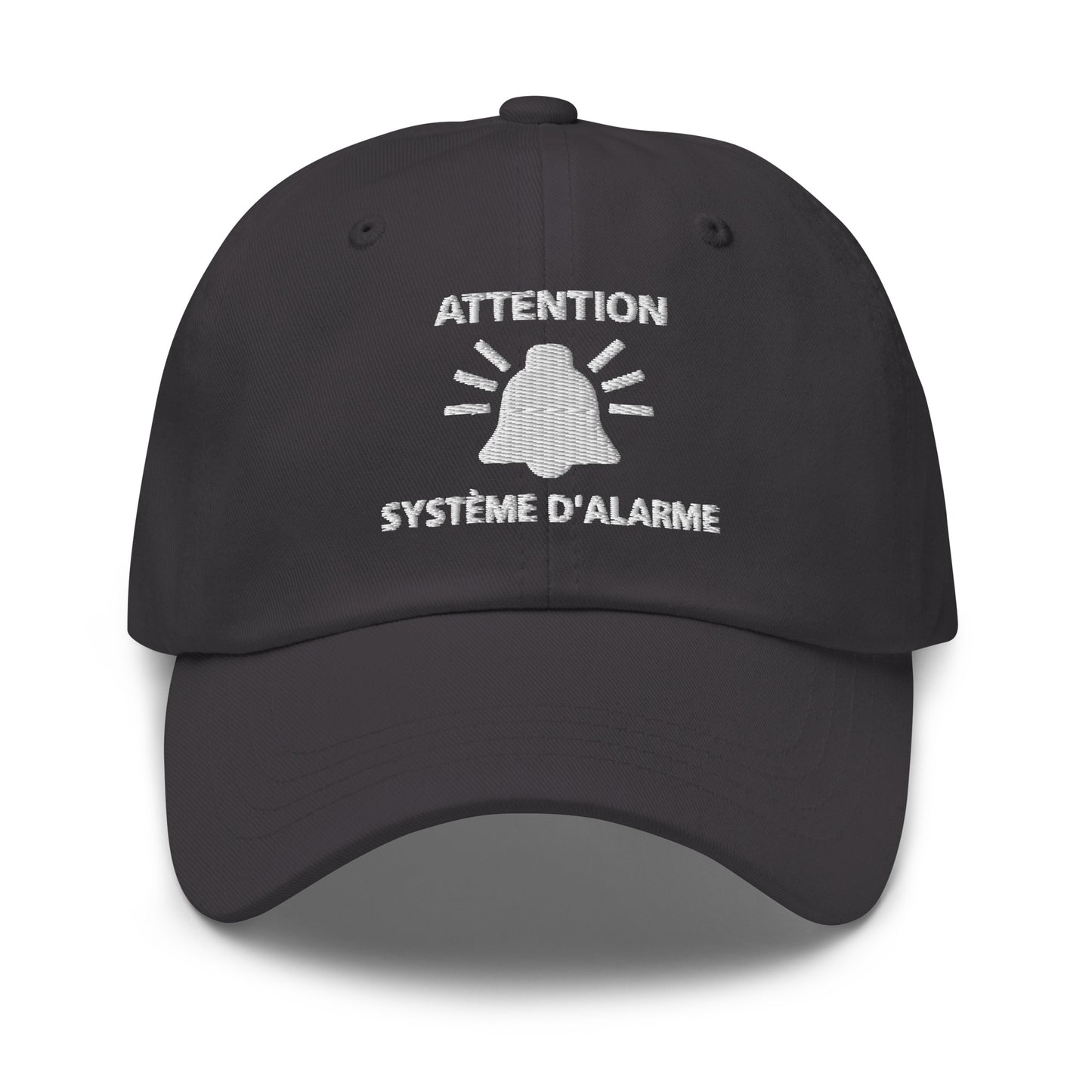 Casquette Baseball, brodée « Attention, système d'alarme », en Gris Foncé, vue de face, image 4