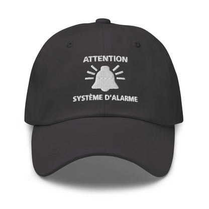 Casquette Baseball, brodée « Attention, système d'alarme », en Gris Foncé, vue de face, image 4