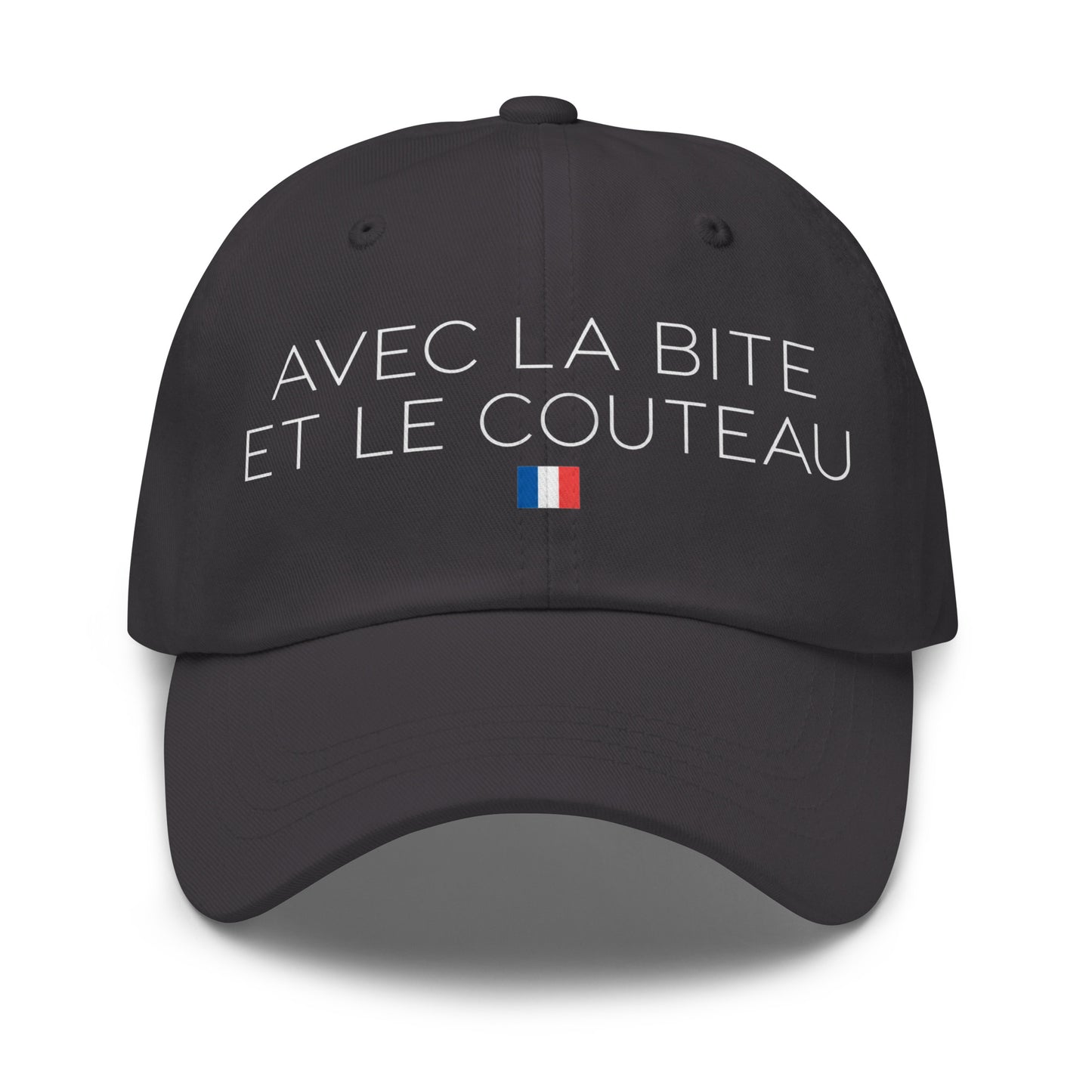 Casquette Baseball, brodée « Avec la bite et le couteau », en Gris Foncé, vue de face, image 20