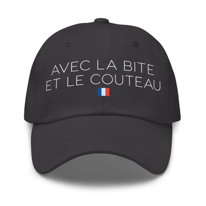 Casquette Baseball, brodée « Avec la bite et le couteau », en Gris Foncé, vue de face, image 20