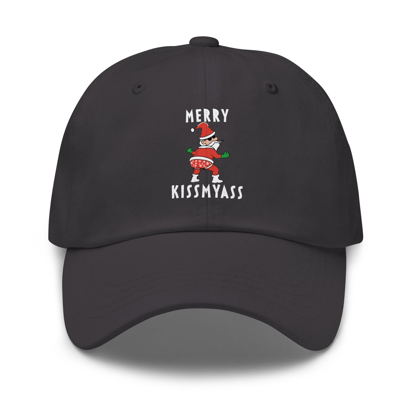 Casquette Baseball, brodée « Merry kiss my ass », en Gris Foncé, vue de face, image 19