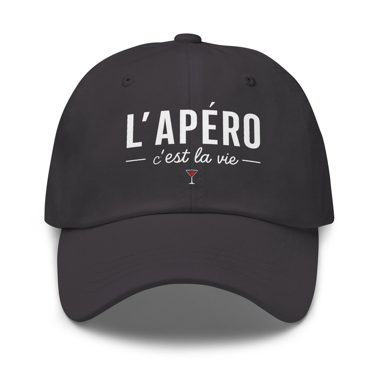 Casquette Baseball, brodée « L'apéro c'est la vie », en Gris Foncé, vue de face, image 20