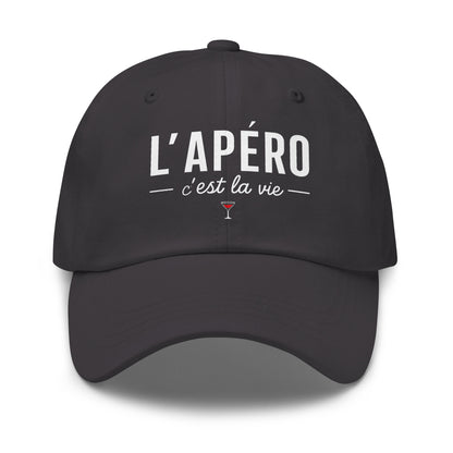 Casquette Baseball, brodée « L'apéro c'est la vie », en Gris Foncé, vue de face, image 20