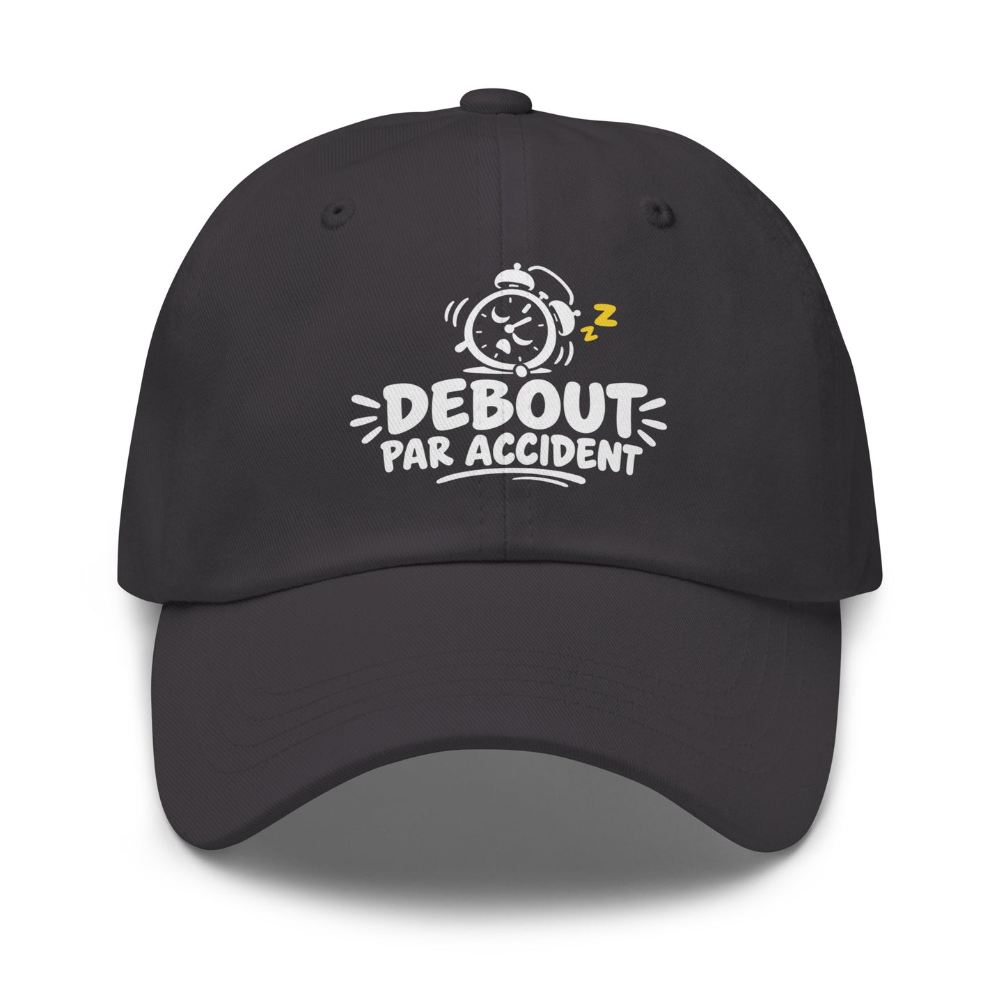 Casquette Baseball, brodée « Debout par accident », en Gris Foncé, vue de face, image 20
