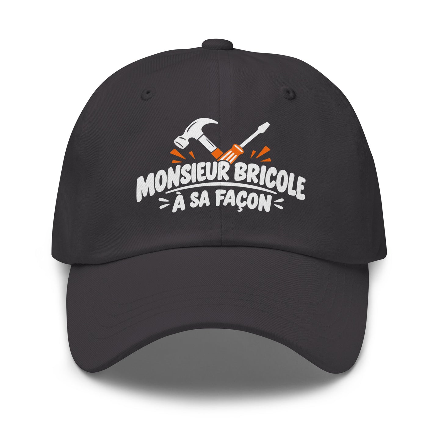 Casquette Baseball, brodée « Monsieur bricole, à sa façon », en Gris Foncé, vue de face, image 19