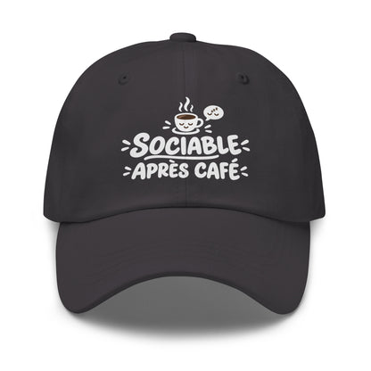 Casquette Baseball, brodée « Sociable après café », en Gris Foncé, vue de face, image 20