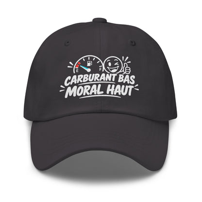 Casquette Baseball, brodée « Carburant bas, moral haut », en Gris Foncé, vue de face, image 19