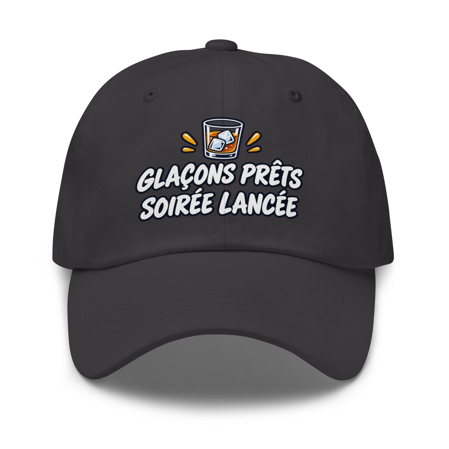 Casquette Baseball, brodée « Glaçons prêts, soirée lancée », en Gris Foncé, vue de face, image 20