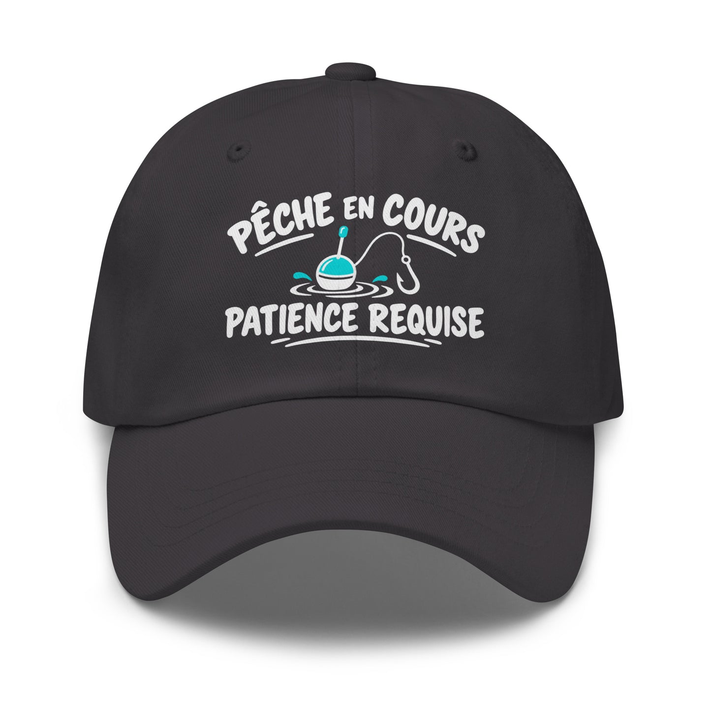 Casquette Baseball, brodée « Pêche en cours, patience requise », en Gris Foncé, vue de face, image 20