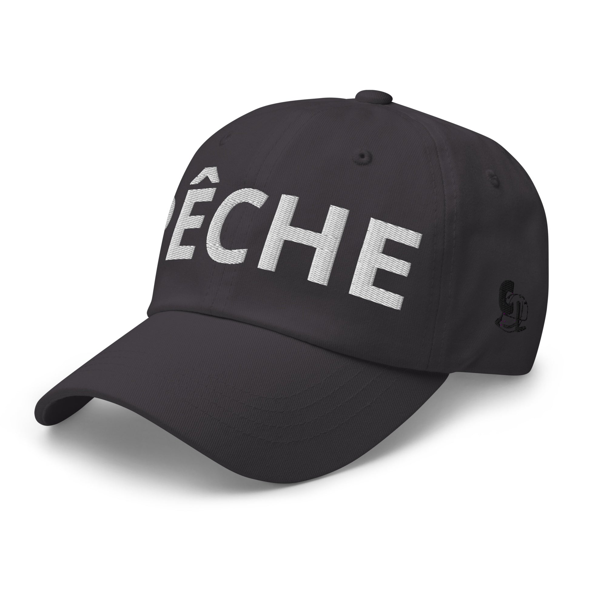 Casquette Baseball, brodée « Pêche », en Gris Foncé, vue de trois quarts, image 28