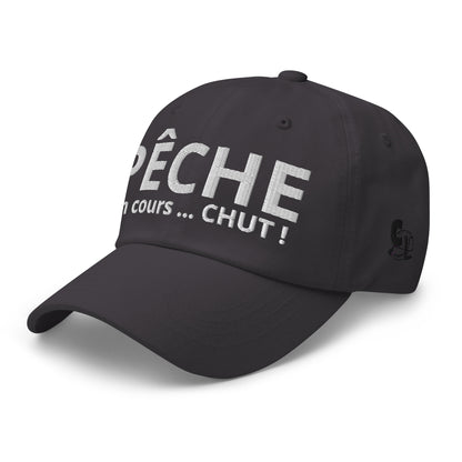Casquette Baseball, brodée « Pêche en cours ... CHUT ! », en Gris Foncé, vue de trois quarts, image 8