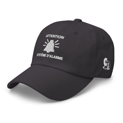 Casquette Baseball, brodée « Attention, système d'alarme », en Gris Foncé, vue de trois quarts, image 34