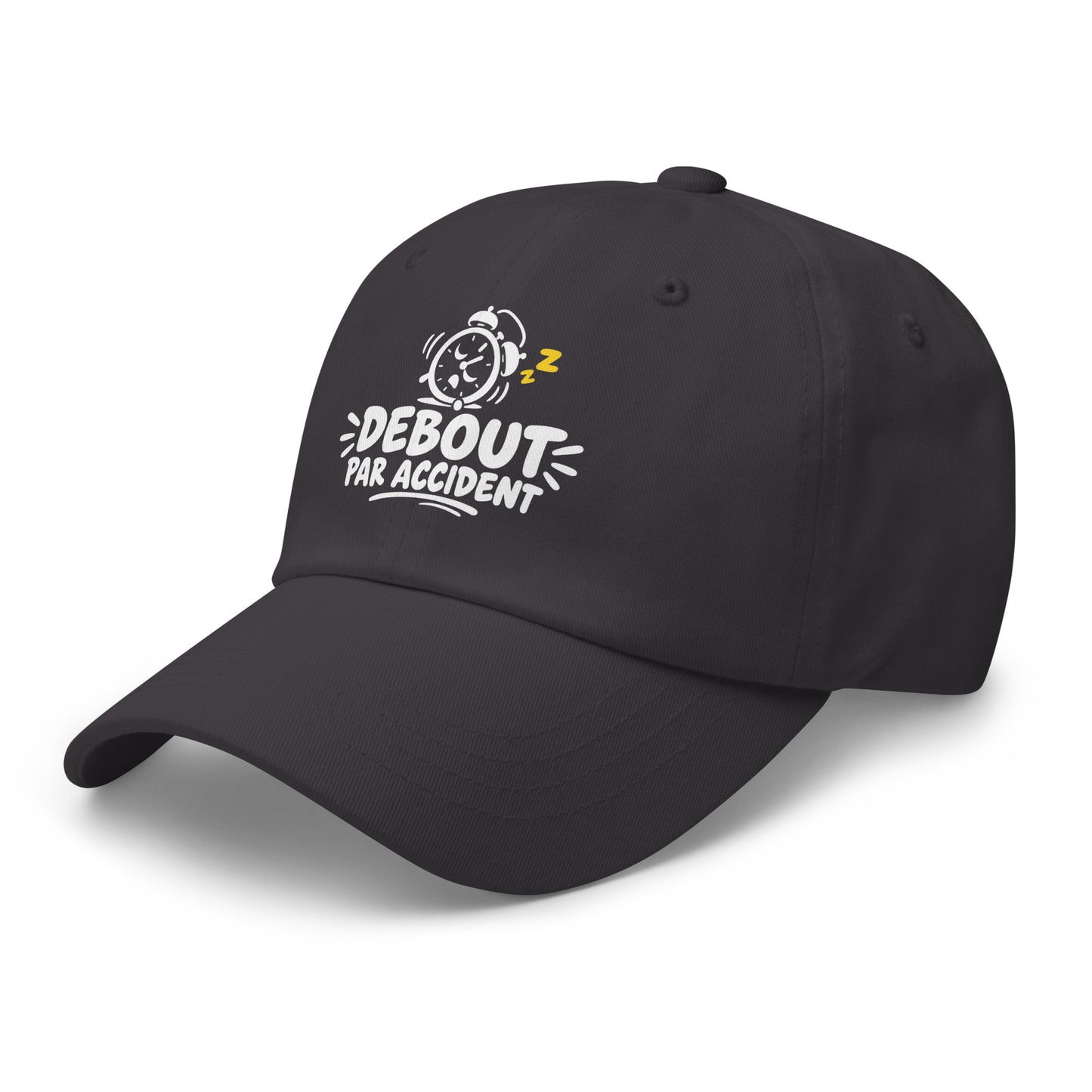 Casquette Baseball, brodée « Debout par accident », en Gris Foncé, vue de trois quarts, image 22