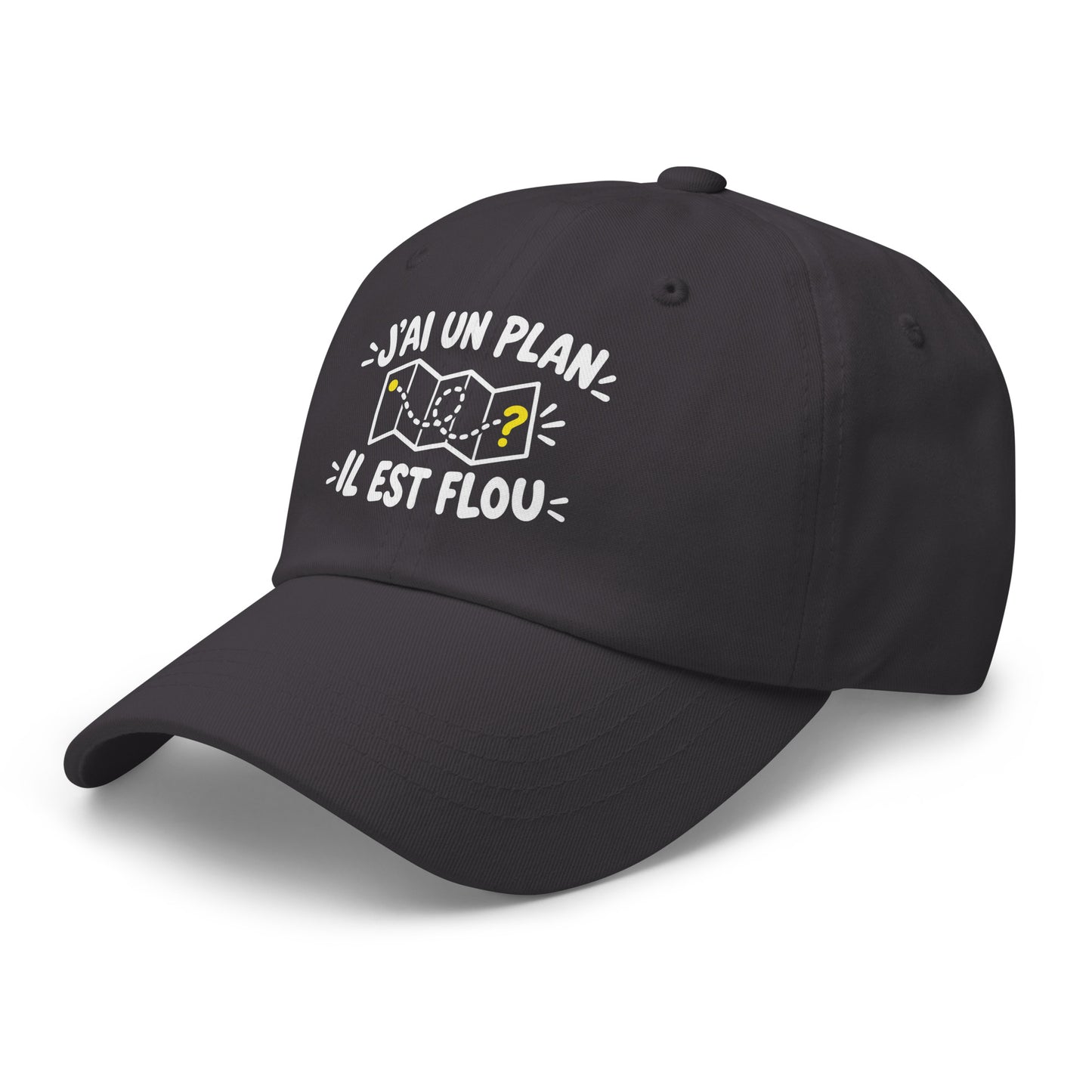 Casquette Baseball, brodée « J'ai un plan, il est flou », en Gris Foncé, vue de trois quarts, image 22