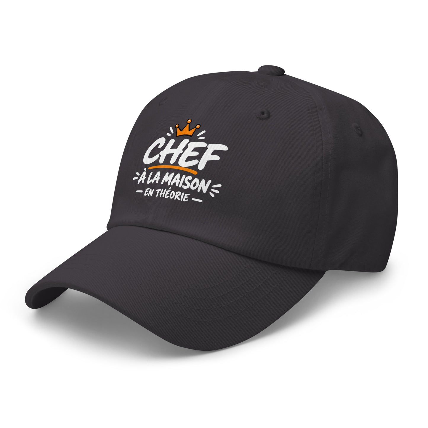 Casquette Baseball, brodée « Chef à la maison, en théorie », en Gris Foncé, vue de trois quarts, image 22