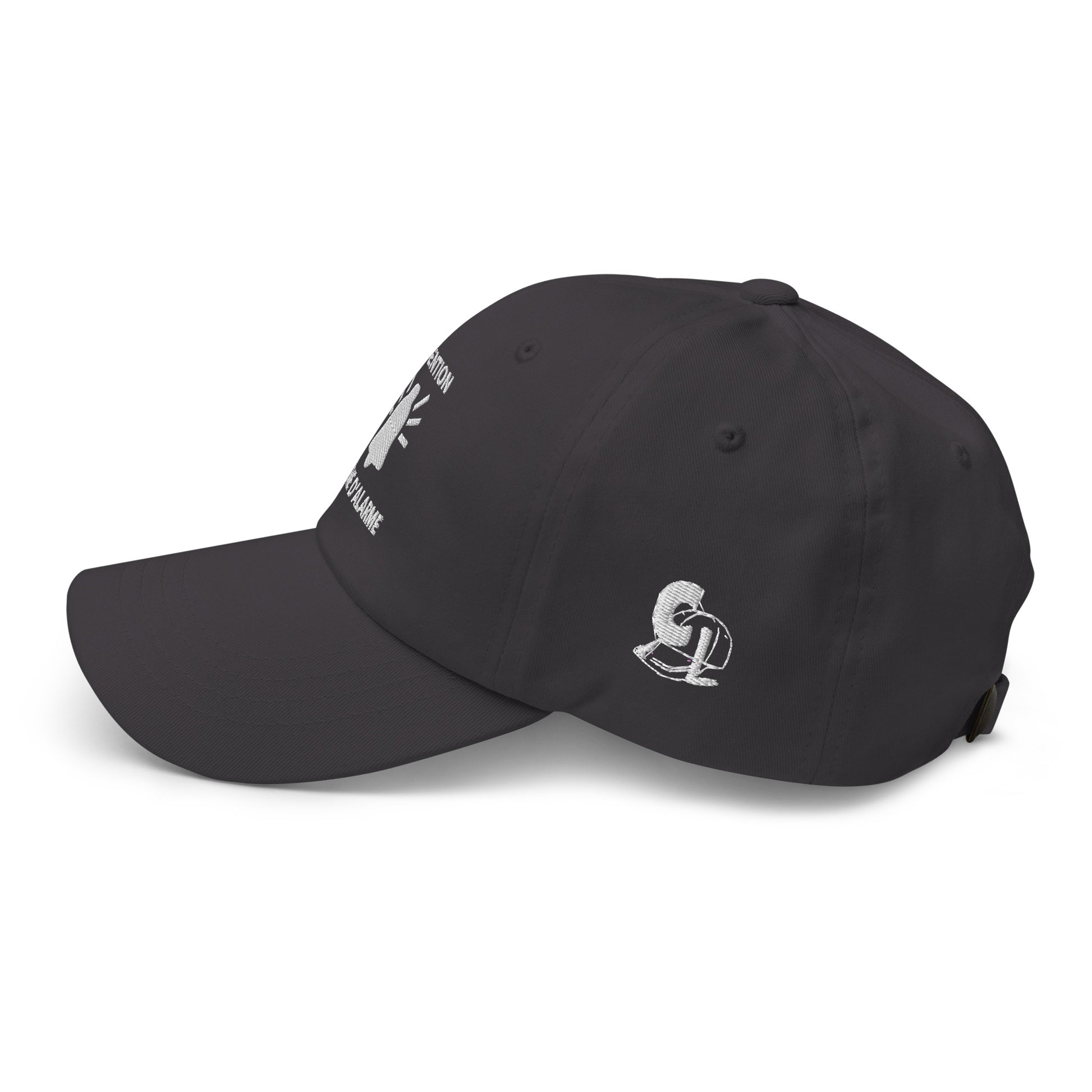 Casquette Baseball, brodée « Attention, système d'alarme », en Gris Foncé, vue de côté, image 33