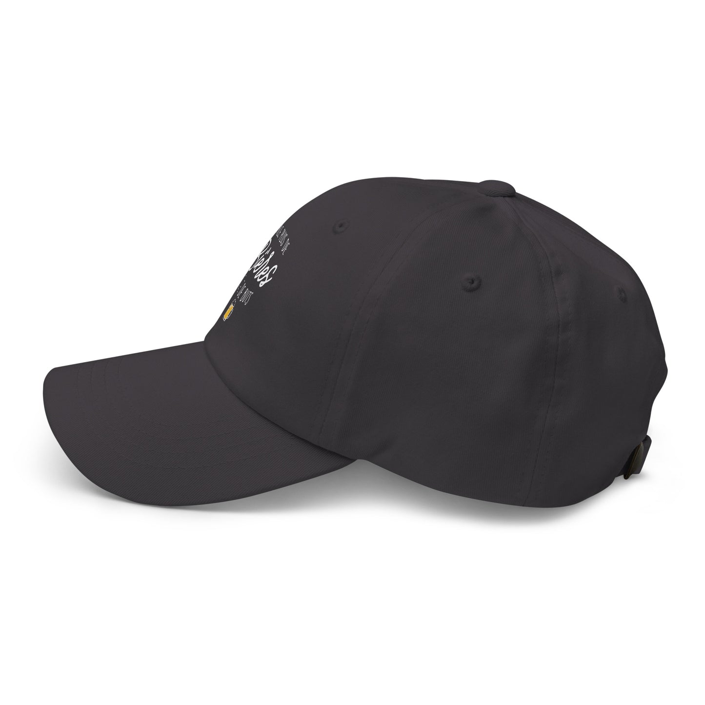 Casquette Baseball, brodée « J'enfile plus de bières que de buts », en Gris Foncé, vue de côté, image 36