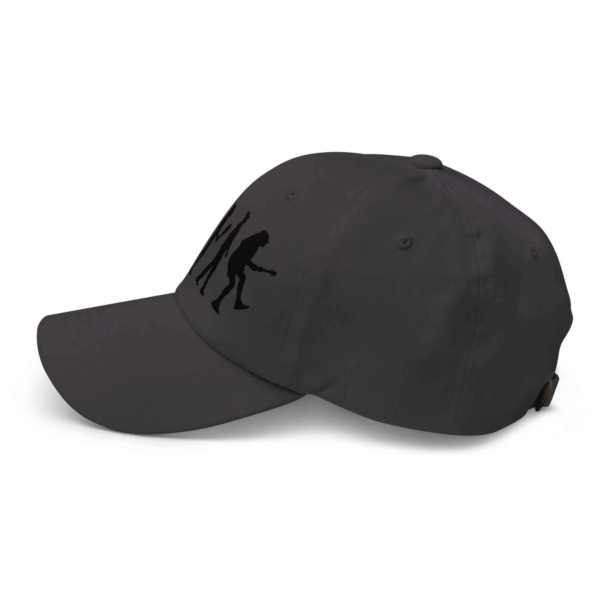 Casquette Baseball, brodée « Evolution de l'homme jusqu'à un guitariste », en Gris Foncé, vue de côté, image 34