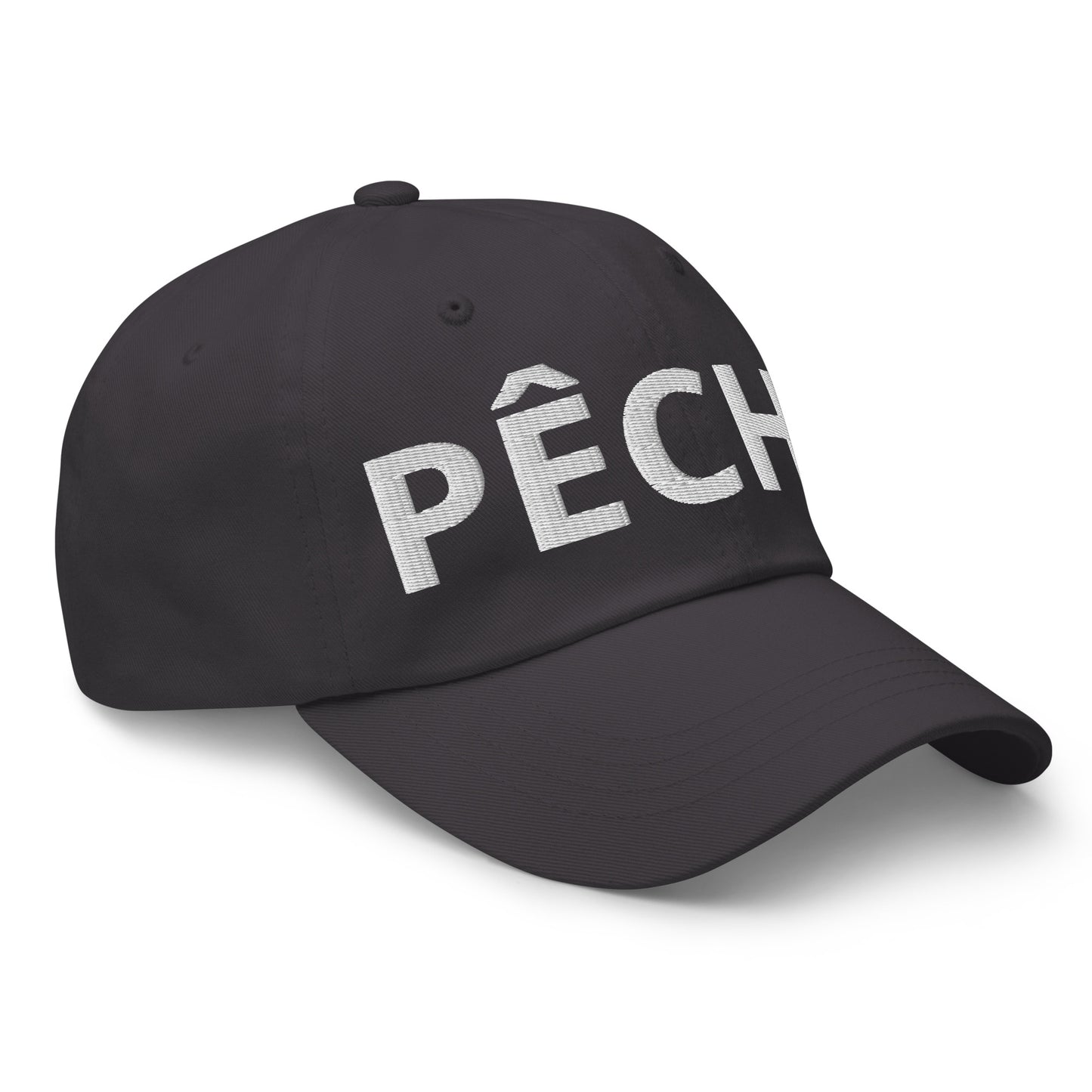 Casquette Baseball, brodée « Pêche », en Gris Foncé, vue de trois quarts, image 26