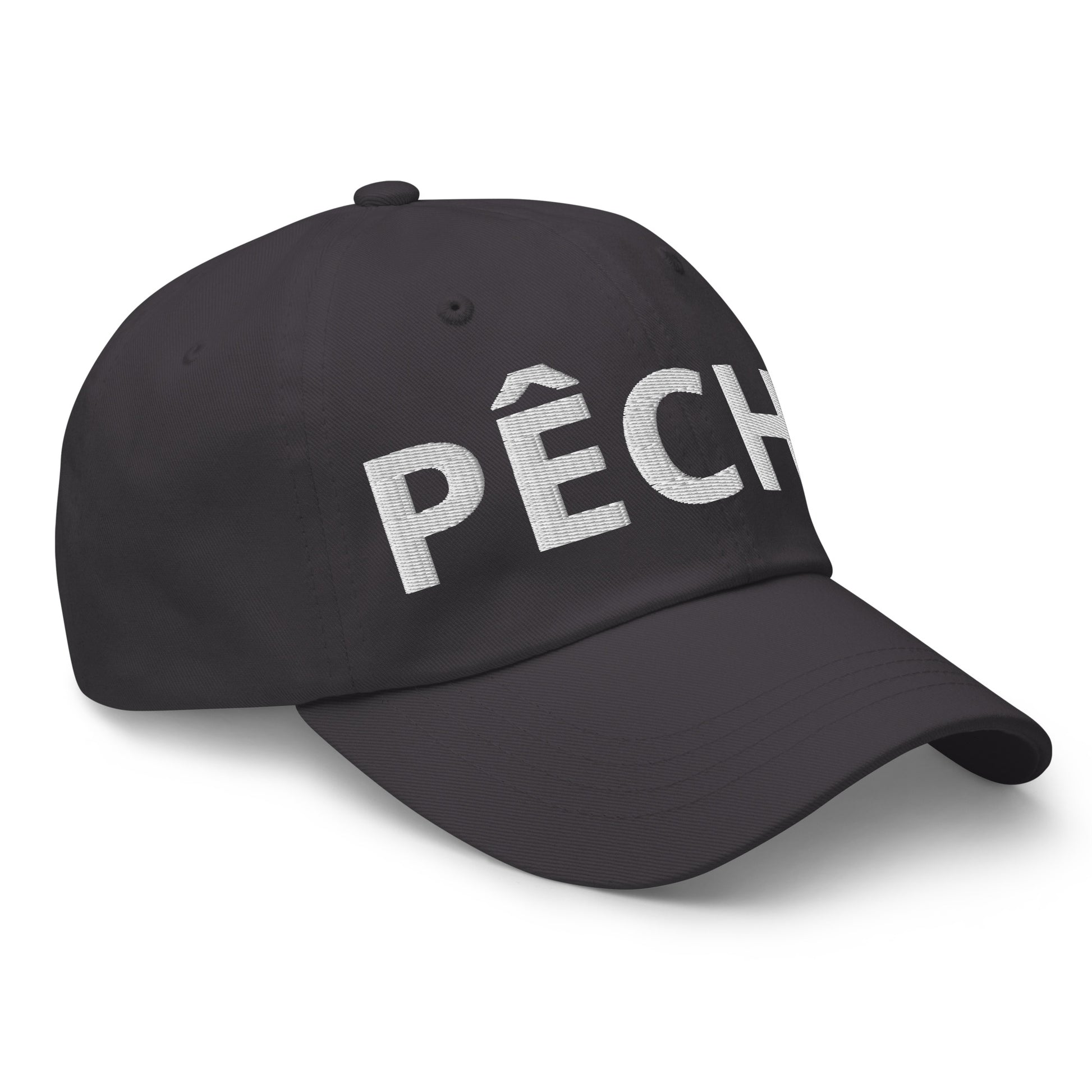 Casquette Baseball, brodée « Pêche », en Gris Foncé, vue de trois quarts, image 26