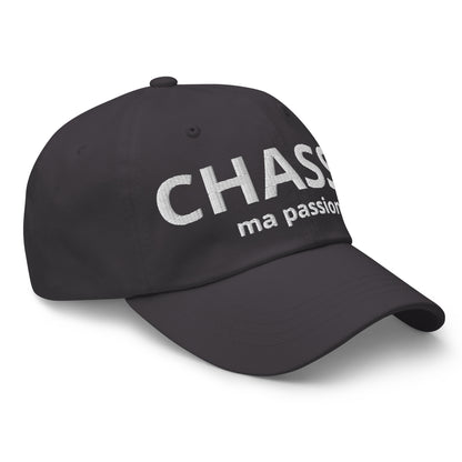 Casquette Baseball, brodée « Chasse ma passion », en Gris Foncé, vue de trois quarts, image 26