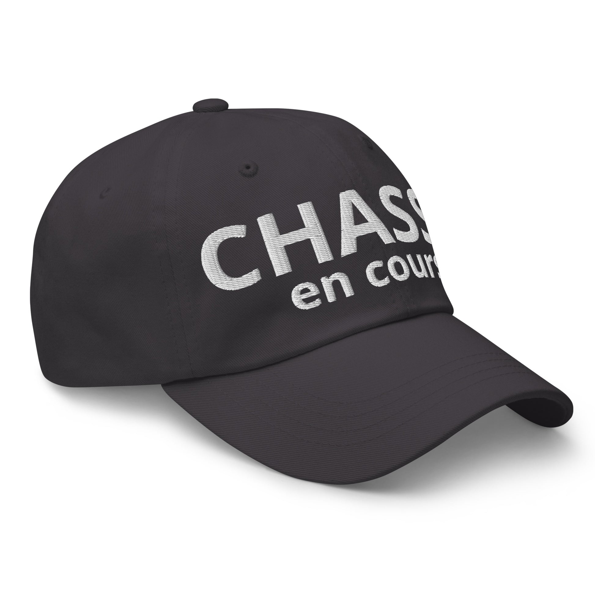 Casquette Baseball, brodée « Chasse en cours », en Gris Foncé, vue de trois quarts, image 27