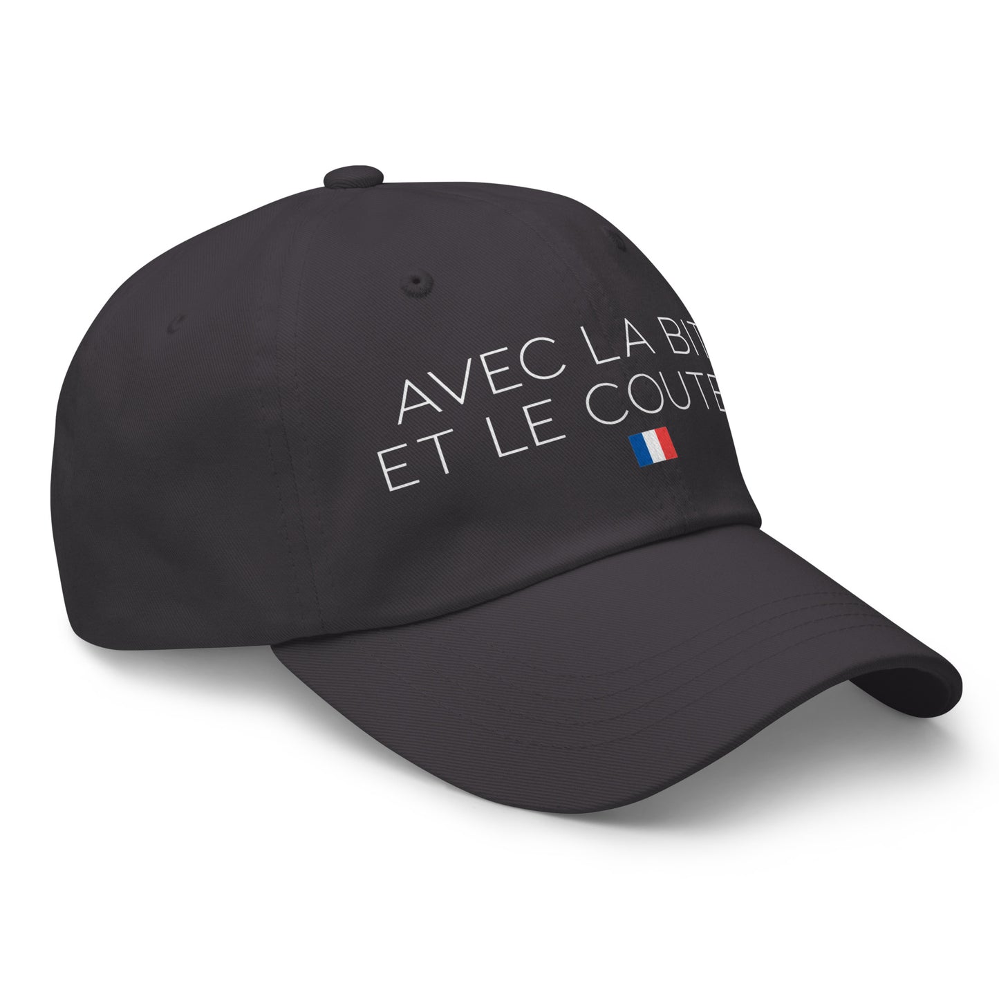 Casquette Baseball, brodée « Avec la bite et le couteau », en Gris Foncé, vue de trois quarts, image 23