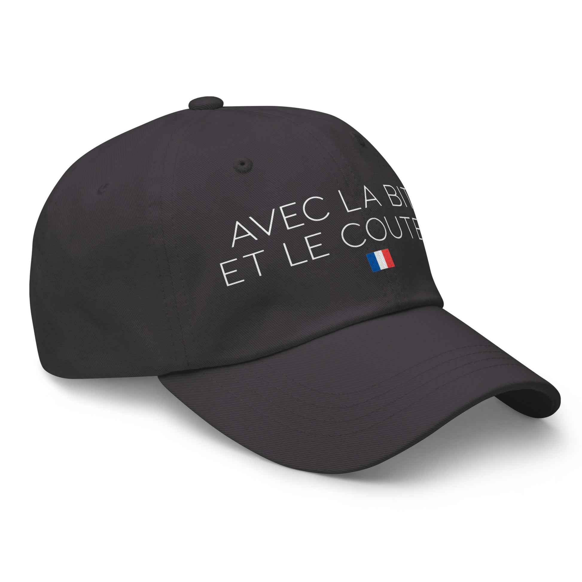 Casquette Baseball, brodée « Avec la bite et le couteau », en Gris Foncé, vue de trois quarts, image 23