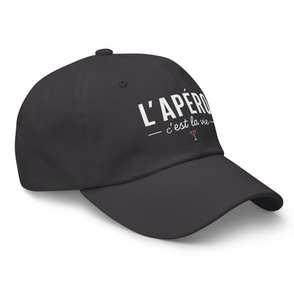 Casquette Baseball, brodée « L'apéro c'est la vie », en Gris Foncé, vue de trois quarts, image 24