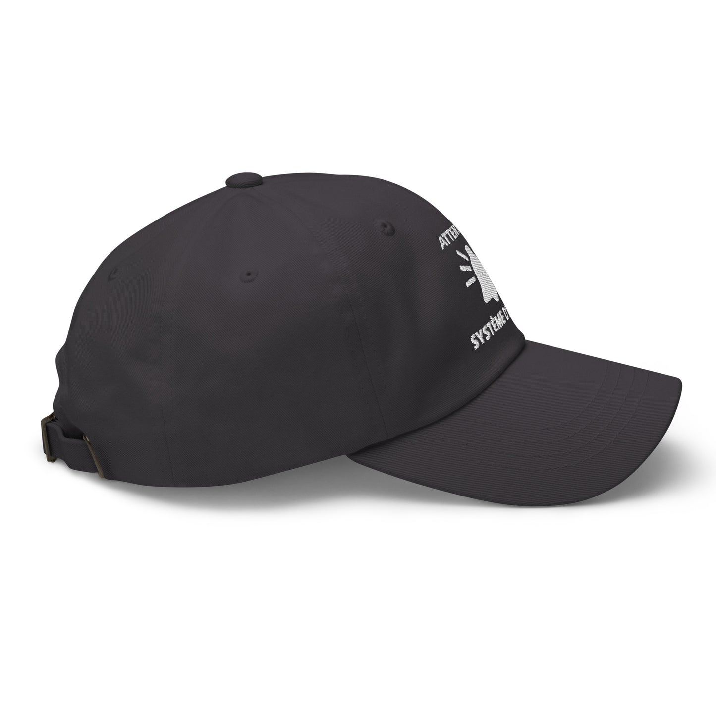 Casquette Baseball, brodée « Attention, système d'alarme », en Gris Foncé, vue de côté, image 31