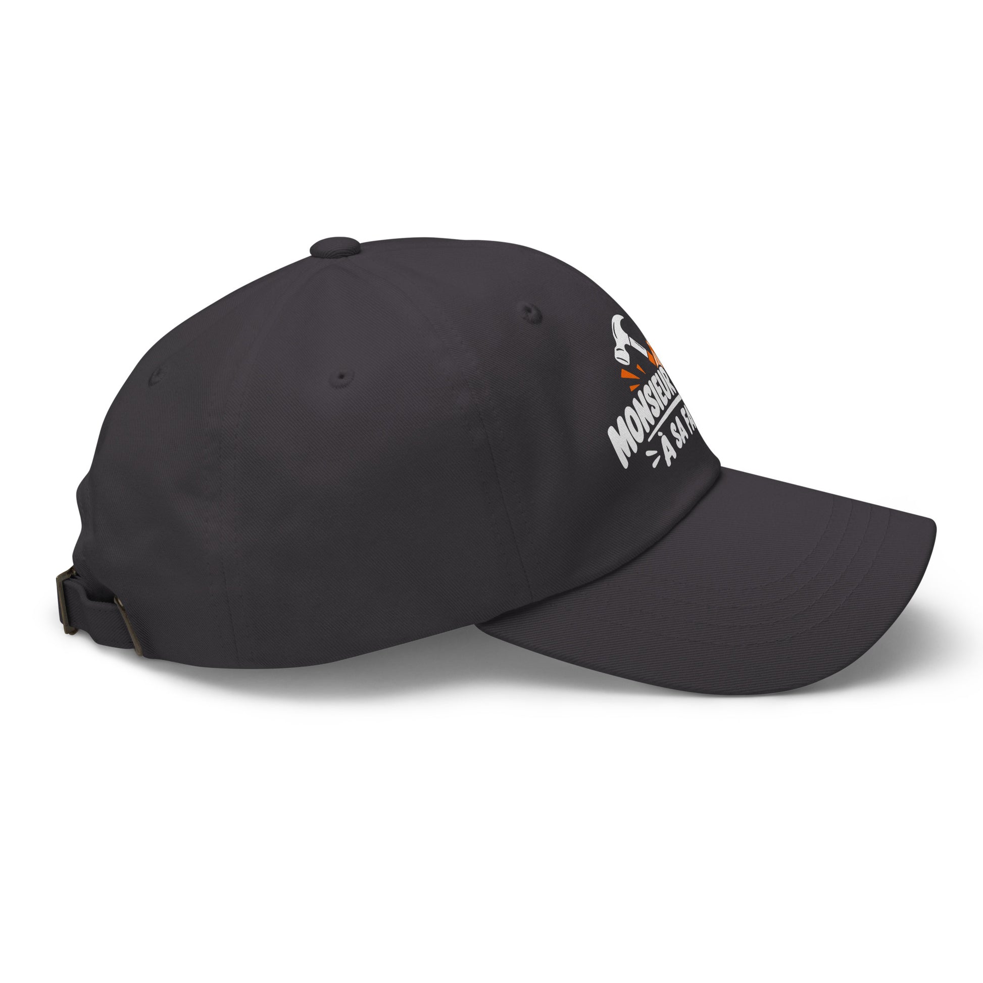Casquette Baseball, brodée « Monsieur bricole, à sa façon », en Gris Foncé, vue de côté, image 24
