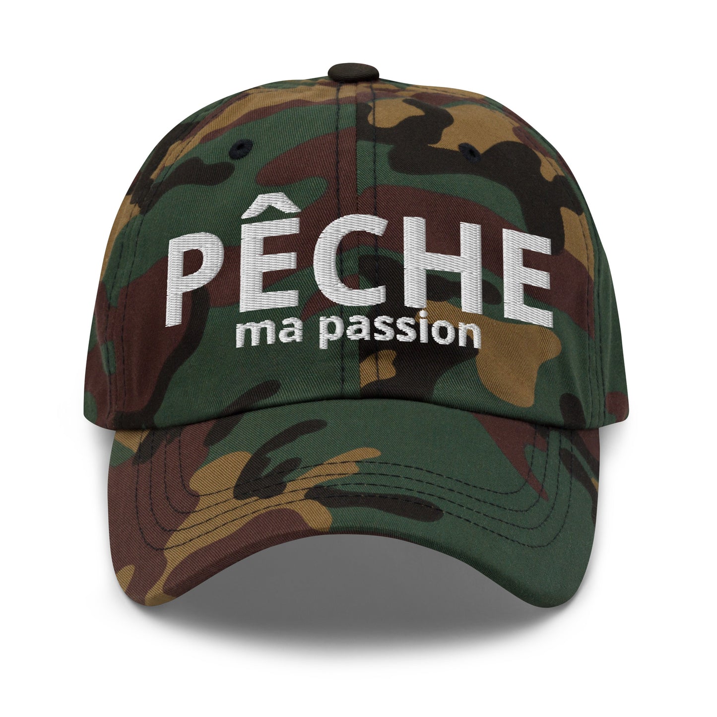 Casquette Baseball, brodée « Pêche ma passion », en Camouflage Vert, vue de face, image 5
