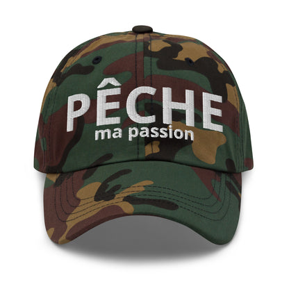 Casquette Baseball, brodée « Pêche ma passion », en Camouflage Vert, vue de face, image 5