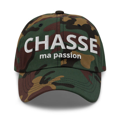 Casquette Baseball, brodée « Chasse ma passion », en Camouflage Vert, vue de face, image 30