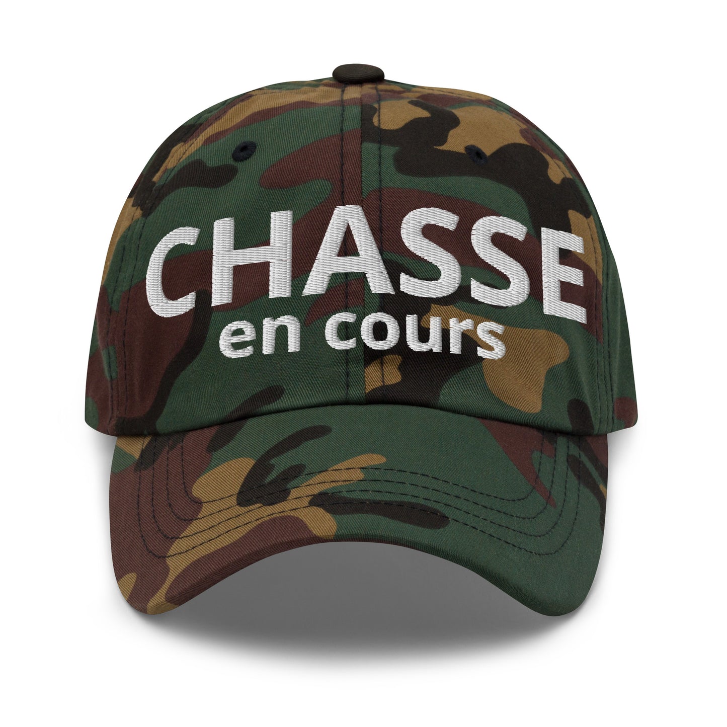 Casquette Baseball, brodée « Chasse en cours », en Camouflage Vert, vue de face, image 7